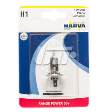 Автолампа H1 55W P14,5S RP50+ 12V NARVA 55W P14,5s BL