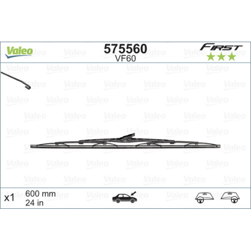Каркасна щітка склоочисника Valeo First 600мм