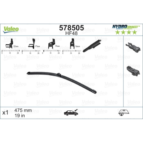 Безкаркасна щітка склоочисника Valeo HydroConnect Front 475мм