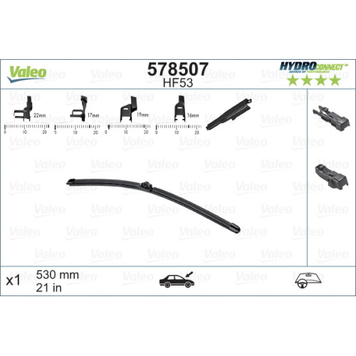 Безкаркасна щітка склоочисника Valeo HydroConnect Front 530мм
